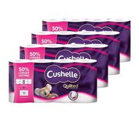 Cushelle Quilted 3-Ply Double Size 50% Longer Soft Absorbent Rolls 32 Pack - 236 Sheets, Micro Air Pockets for Extra Softness & Absorbency, Longer