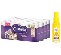 Cushelle Quilted 3-Ply Longer Rolls Toilet Tissue, 32 Pack - 4 x 8 Pack 236 Sheets Toilet Rolls with Pack of 1 Pooper Star Citrus Splash Toilet Spray by Red Rainbow