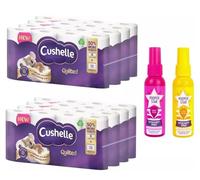 Cushelle Quilted 3-Ply Longer Rolls Toilet Tissue, 64 Rolls, Pack - 8 x 8 Pack (236 Sheets Per Roll) with Pack of 2 Pooper Strat Air Freshener Spray by Red Rainbow