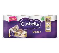 Cushelle Quilted 3-Ply Toilet Roll, 24 Rolls Total, 50% More Sheets, Pack of 4 x 6 Rolls by Hanley Wholesale