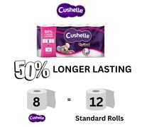 Cushelle Quilted 3Ply Double Size 50 Longer Soft Absorbent Rolls 32 Pa