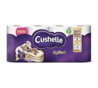Cushelle Quilted Toilet Rolls, 3-Ply, 8 Long Rolls Equal to 12 Standard Rolls, Soft and Absorbent