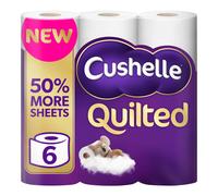 Cushelle Quilted Toilet Tissue, 3-Ply, 6 Rolls, 50% More Sheets