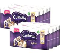 Cushelle Quilted Toilet Tissue 3-Ply Longer Rolls - 64 Rolls (8 × 8 Packs), 236 Sheets per Roll, Soft & Absorbent Bathroom Tissue