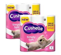 Cushelle Simply Soft 2-Ply Double Size, Longer Lasting Rolls Toilet Tissue Rolls, 18 Toilet Rolls, 2 x 9 Pack - Sold by Garden Greatness