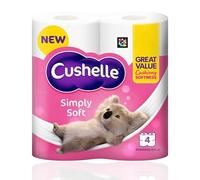 Cushelle Simply Soft 2-Ply Double Size, Longer Lasting Rolls Toilet Tissue Rolls, 4 Toilet Rolls, 1 x 4 Pack - Sold by Garden Greatness