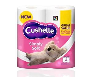 Cushelle Simply Soft 2-Ply Double Size, Longer Lasting Rolls Toilet Tissue Rolls, 4 Toilet Rolls, 1 x 4 Pack - Sold by Garden Greatness