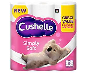 Cushelle Simply Soft Toilet Roll 2 Ply 101340 170 Sheets Pack of 9