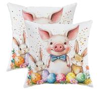 Cushion Case 45X45Cm Set Of 2 Pillowcases Invisible Zipper Cushion Case For Home Garden Bench Spring Easter Pig Cute Bunny Eggs