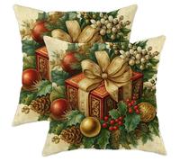 Cushion Case Gift Box Christmas Traditional Bow Christmas Ornament Red Pillows Case Set Of 2 Comfortable Throw Pillow Covers For Home Couch Sofa 45X45Cm