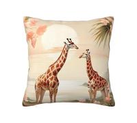 Cushion Case Giraffe Flower Pattern Pillowcase Soft Throw Pillow Cover Square Cushion Cover For Livingroom Bedroom Bed 45X45cm
