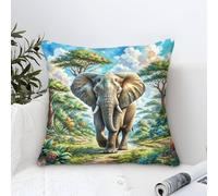 Cushion Cases African Elephant Modern Art Decorative,Lush Greenery Oil Painting Square Pillow Case Soft Polyester Throw Pillow Cases for Living Room Sofa Couch Bed Pillowcases 45x45cm