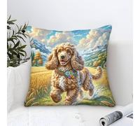 Cushion Cases Cocker Spaniel Dog Modern Art Decorative,Harvest Wheat Field Oil Painting Square Soft Polyester Throw Pillow Cases Outdoor Patio Garden Bench Living Room Sofa Decor 50x50cm