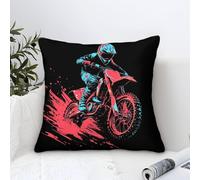 Cushion Cases Dirt Bike Modern Art Decorative,Dynamic Motocross Pattern Square Soft Polyester Pillowcases Home for Livingroom Outdoor Garden Couch Sofa Decor 50x50cm