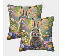 Cushion Cases European Hare Colorful Flowers Throw Pillow Cover 100% Polyester, Set of 2, Home Decorations for Sofa, Couch 40x40cm
