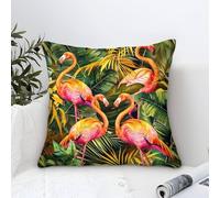 Cushion Cases Flamingos Modern Art Decorative,Colorful Tropical Birds Pattern Square Pillow Cases Soft Polyester Throw Pillow Cover Outdoor Garden Bench Living Room Sofa Decor 45x45cm
