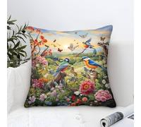 Cushion Cases Pastoral Bird - Flower Modern Art Decorative,Vitality Nature Pattern Square Soft Polyester Pillow Cases for Living Room Sofa Outdoor Pillowcases 45x45cm