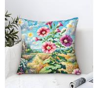 Cushion Cases Petunia Hybrida Modern Art Decorative,Dreamy Countryside Oil Painting Square Soft Polyester Throw Pillow Cases Outdoor Patio Garden Bench Living Room Sofa Decor 50x50cm