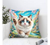 Cushion Cases Ragdoll Cat Modern Art Decorative,Pastoral Cottage Oil Painting Square Cotton Pillow Case Soft Polyester Throw Pillow Cases for Sofa Patio Home Decor 50x50cm