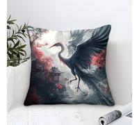 Cushion Cases Red-Crowned Crane Modern Art Decorative,Fantastic Eastern Landscape Pattern Square Pillow Cases Soft Polyester Throw Pillow Cover for Couch Sofa Bedroom Home Decor 50x50cm