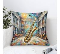 Cushion Cases Saxophone Modern Art Decorative,Colorful Concert Hall Oil Painting Square Cotton Pillow Case Soft Polyester Throw Pillow Cases for Sofa Patio Home Decor 50x50cm