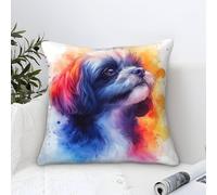 Cushion Cases Shih Tzu Dog Modern Art Decorative,Watercolor Pet Pattern Square Pillow Cases Soft Polyester Throw Pillow Cover for Couch Sofa Bedroom Home Decor 50x50cm