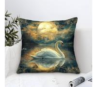 Cushion Cases Swan Modern Art Decorative,Dreamy Lake Night Scene Pattern Square Soft Polyester Pillow Case for Living Room Sofa Couch Bed Pillowcases 40x40cm
