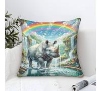 Cushion Cases White Rhinoceros Modern Art Decorative,Fantasy Waterfall Valley Oil Painting Square Soft Polyester Pillow Case for Living Room Sofa Couch Bed Pillowcases 50x50cm