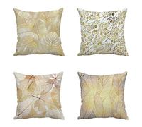 Cushion Cover 25 x 25 cm Leaves Cushion Covers Set of 4, Linen Double-Sided Cushion Covers with Invisible Zip Decorative Cushion Cover Throw Cushion Cover Square Sofa Cushion Cover for Home Decor