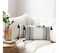 Cushion Cover 30 x 50 cm Boho, Moroccan Cushion Covers 2 Decorative Cushions Ethnic Style Black Tassels Decorative Cushion Living Room Modern