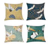 Cushion Cover 4 Pack Home Garden Outdoor Cushion Covers Waterproof Outdoor Cushions Linen Square Throw Pillow Cases Cushion Covers 45x45cm Indoor Pillowcases Sofa Farmhouse Art Decor Gifts Fairy Crane