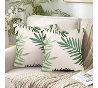Cushion Cover, 45 x 45 cm, Polyester Cushion Covers, Square Cushion Cover, Green Leaves, Decorative Cushion Cover, Dark Green, Throw Cushion Cover for Sofa, Couch, Patios, Living Room, Set of 2