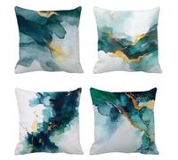 Cushion Cover 45 x 45 Set of 4, abstract Garden Cushions green Outdoor Cushion Covers, Velvet Sofa Cushions Decorative Pillows Square Pillow Cases with Invisible Zipper, Home Decoration t-64