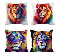 Cushion Cover 45 x 45 Set of 4, lion Garden Cushions colorful Outdoor Cushion Covers, Linen Sofa Cushions Decorative Pillows Square Pillow Cases with Invisible Zipper, Home Decoration t-738