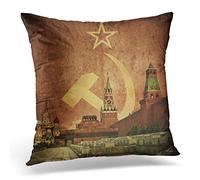 Cushion Cover 45x45cm/18x18inches Yellow Communism Soviet Communistic Flag Kremlin Pattern Revolution Russian Home Decor Throw Pillow Cover Square Pillowcase for Bed Sofa