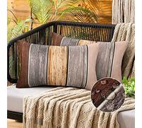 Cushion Cover 50 x 30 cm, Set of 2, Striped Cushion Covers 30 x 50 cm, Linen Look Cushion Cover, Brown Grey, Rustic Wood Stripes, Decorative Cushion Cover for Couch, Living Room, Bedroom