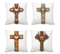 Cushion Cover 55 x 55 Set of 4, cross Garden Cushions rabbit Outdoor Cushion Covers, Linen Sofa Cushions Decorative Pillows Square Pillow Cases with Invisible Zipper, for Sofa Livingroom Bedroom t-741