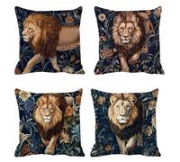 Cushion Cover 55 x 55 Set of 4, lion Garden Cushions flower Outdoor Cushion Covers, Velvet Sofa Cushions Decorative Pillows Square Pillow Cases with Invisible Zipper, for Sofa Livingroom Bedroom t-739
