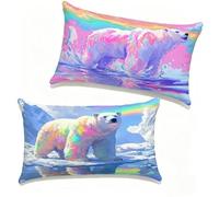 Cushion Cover 60x90 cm Set of 2 Bear Sofa Cushion Covers 60 x 90 cm Outdoor Throw Pillows Linen Rectangle Decorative Pillows Cases White for Bench Seat Pads Garden Spring Summer Home Decor 7-233L87