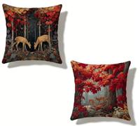 Cushion Cover 80x80 cm Set of 2 Autumn Sofa Cushion Covers 32x32 Inch Outdoor Throw Pillows Linen Square Decorative Pillows Cases Deer for Bench Seat Pads Garden Spring Summer Home Decor N-1589KY