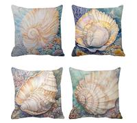 Cushion Cover 85 x 85 Set of 4, conch Garden Cushions coral Outdoor Cushion Covers, Linen Sofa Cushions Decorative Pillows Square Pillow Cases with Invisible Zipper, for Sofa Livingroom Bedroom t-166