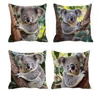 Cushion Cover 85 x 85 Set of 4, koala Garden Cushions forest Outdoor Cushion Covers, Velvet Sofa Cushions Decorative Pillows Square Pillow Cases with Invisible Zipper, Home Decoration t-419