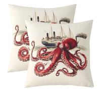 Cushion Cover Abstract Octo Pus Nautical Boat Wild Ocean Fish Animal Adventure Set Of 2 Skin-Friendly Throw Pillow Covers For Bed Sofa Couch