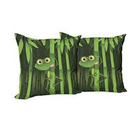 Cushion Cover Animal Funny Illustration Of Friendly Fun Frog On Stem Of The Bamboo J-Ungle Trees Nature Set Of 2 Polyester Cushion Covers For Car Bed Sofa