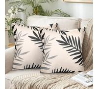 Cushion Cover, Black Cushion Cover, 45 x 45 cm, Set of 2 Polyester Cushion Covers, Black Grey Leaves Pattern, Throw Cushion Cover for Sofa, Living Room, Garden, Patios, Outdoor Cushion, Sofa Cushion,