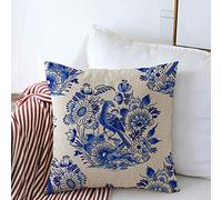 Cushion Cover Case 45x45cm, Vintage Delft Painted Motif Blue Folk Style Pottery Watercolour Oriental Pattern Textures Indigo Sofa Cushion Cover Casual Decorative Pillowcases, For Office, Home