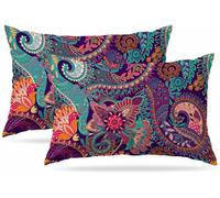 Cushion Cover,Colorful Ethnic Paisley Soft Short Plush Rectangle Outdoor Cushion Covers Set of 2 Pack 12x20 inch, 30 x 50 cm Cushion Cover with Invisible Zip for Sofa Chair Living Room