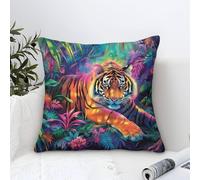 Cushion Cover Colorful Tiger Modern Art Decorative,Fantasy Jungle Pattern Square Cotton Pillow Case Soft Polyester Pillowcases for Living Room Sofa Outdoor Pillowcases 50x50cm