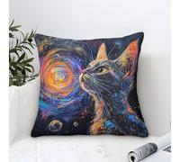 Cushion Cover Cute Cat Modern Art Decorative,Cosmic Starry Sky Pattern Square Pillow Cases Soft Polyester Throw Pillow Cover for Sofa Garden Bed Couch Cushions 40x40cm