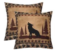 Cushion Cover Cute Wolf Wolves Howling Animal Wolves Tree Patterns Brown Blacks Set Of 2 Skin-Friendly Throw Pillow Covers For Furniture Livingroom Bed